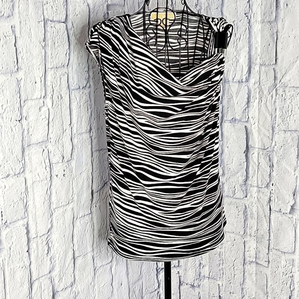 MICHAEL KORS Black and White Sleeveless Blouse PS